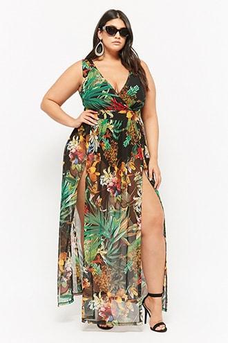 Forever21 Plus Size Sheer Floral M-slit Maxi Dress