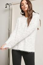 Forever21 Woven Heart Marled Fuzzy Knit Hooded Sweater