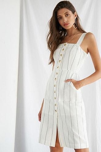 Forever21 Linen-blend Pinstriped Dress