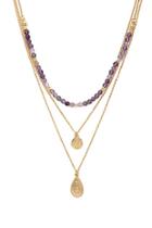 Forever21 Gold & Purple Beaded Layered Necklace