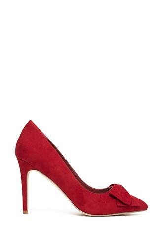 Forever21 Women's  Red Faux Suede Bow Pumps
