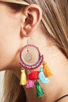 Forever21 Tassel Trim Drop Hoop Earrings