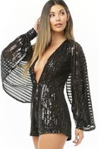 Forever21 Sequin Shadow-striped Romper