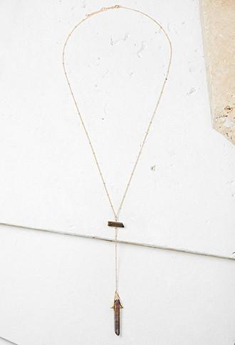 Forever21 Faux Gemstone Longline Necklace (gold)