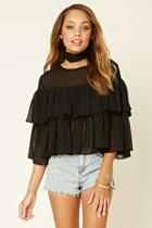 Forever21 Women's  Black Rare London Flounce-layered Top