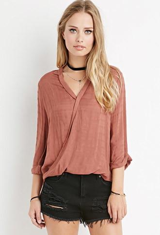 Forever21 Women's  Mauve Tonal-stripe Twisted Hem Top