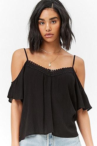 Forever21 Crochet-trim Open-shoulder Top