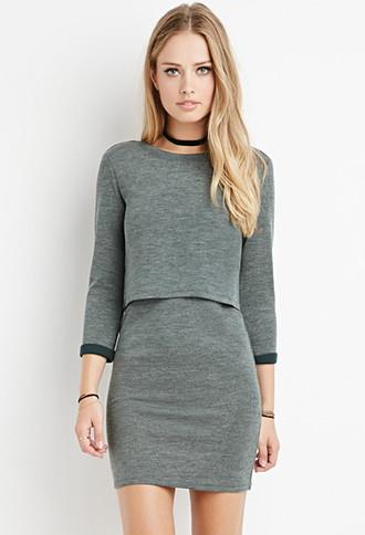 Forever21 Women's Layered Vented-back Dress (green)