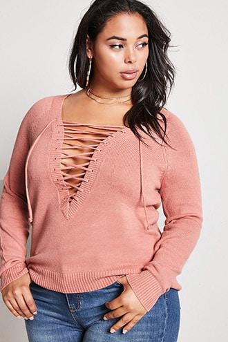Forever21 Plus Size Plunging Lace-up Sweater