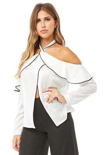 Forever21 Satin Open-shoulder Halter Top