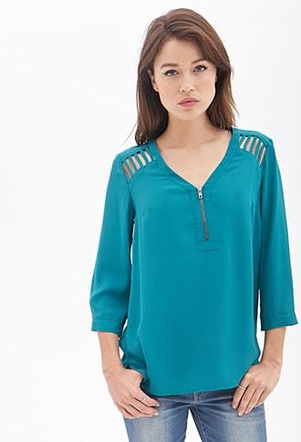 Forever21 Contemporary Ladder Cutout Chiffon Top