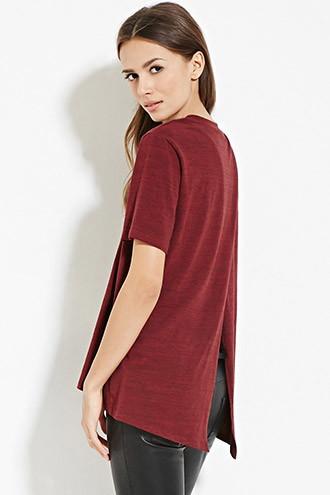 Love21 Women's  Burgundy & Black Contemporary Marled Tulip-back Tee