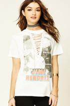 Forever21 Women's  Jimi Hendrix Graphic Lace-up Tee