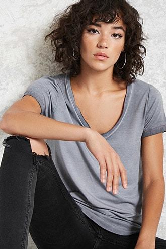 Forever21 V-neck Oil Wash Tee
