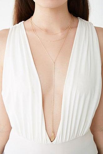 Forever21 Feather Pendant Layered Drop Necklace
