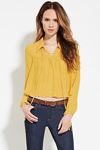 Love21 Women's  Mustard Contemporary Collared Blouse
