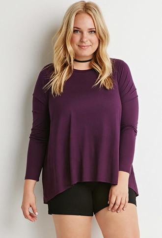 Forever21 Plus Women's  Chiffon-paneled Dropped Hem Top (eggplant)