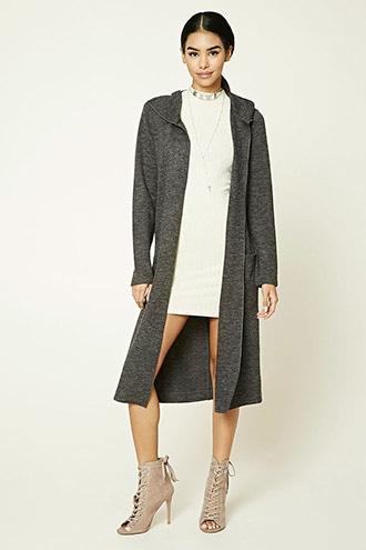 Forever21 Women's Charcoal Hooded Duster Cardigan