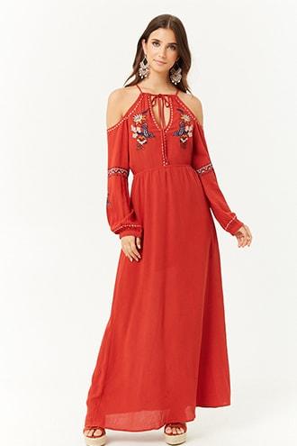 Forever21 London Rose Embroidered Open-shoulder Dress