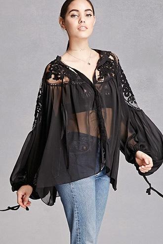 Forever21 Crochet-paneled Crepe Top