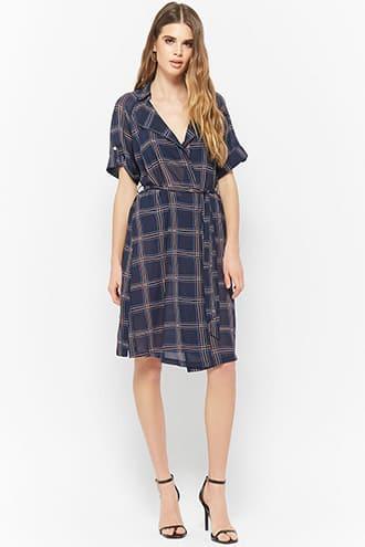 Forever21 Plaid Chiffon Self-tie Dress