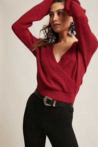 Forever21 Surplice Brushed Knit Top