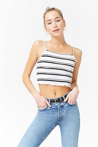 Forever21 Striped Lettuce-edge Crop Cami