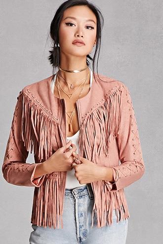 Forever21 Women's  Blush Blush Noir Faux Suede Jacket