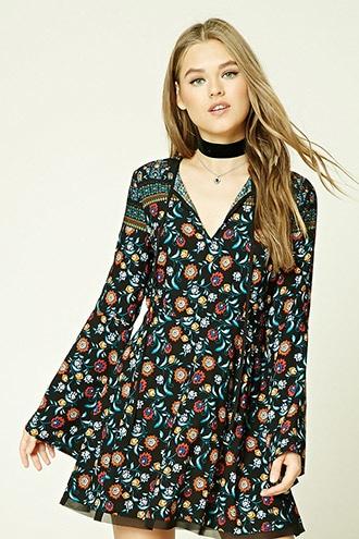 Forever21 Floral Bell-sleeve Mini Dress