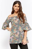 Forever21 Floral Striped Off-the-shoulder Tunic