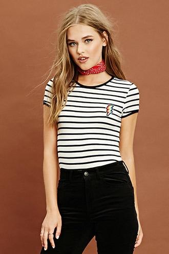 Forever21 Women's  Lightning Patch Ringer Tee