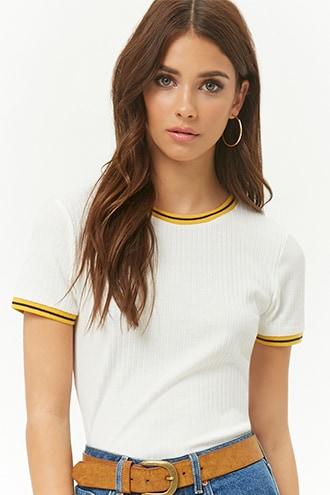 Forever21 Ribbed Varsity-striped Ringer Tee