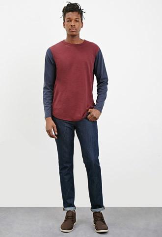 21 Men Men's  Colorblocked Slub Knit Tee (burgundy/navy)