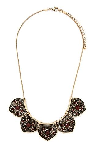 Forever21 Antique Gold & Brick Etched Collar Necklace