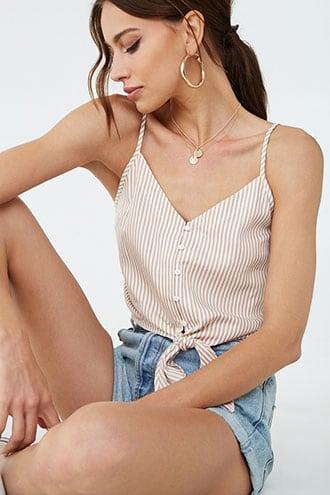 Forever21 Striped Tie-hem Cami