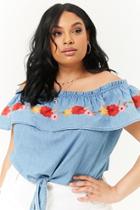 Forever21 Plus Size Embroidered Off-the-shoulder Crop Top