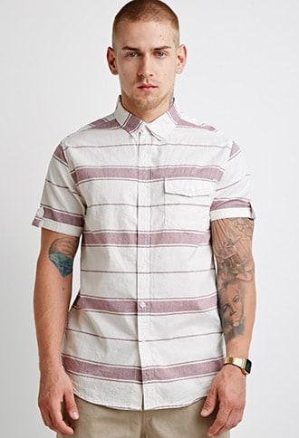 Forever21 Striped Button-tab Shirt