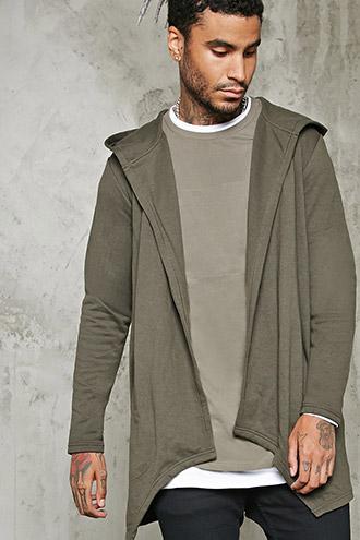 21 Men Men's  Olive Hooded Open-front Cardigan