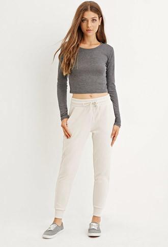 Forever21 Women's  Beige Drawstring Cotton-blend Sweatpants