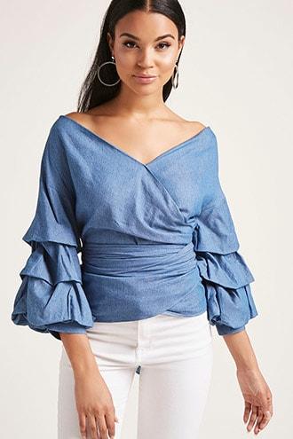 Forever21 Chambray Pickup Sleeve Top