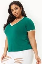 Forever21 Plus Size Striped Trim V-neck Tee