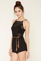 Forever21 Women's  Belted Crochet-paneled Romper