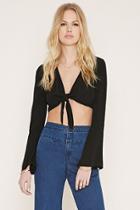 Forever21 Women's  Black Tie-front Crop Top
