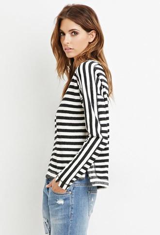 Love21 Striped Reverse French Terry Top