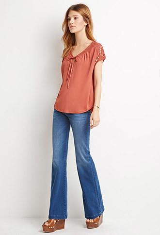 Love21 Women's  Amber Contemporary Crochet Trim Top
