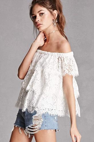 Forever21 Tiered Lace Off-the-shoulder Top