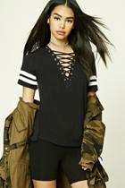 Forever21 Lace-up Varsity-stripe Top