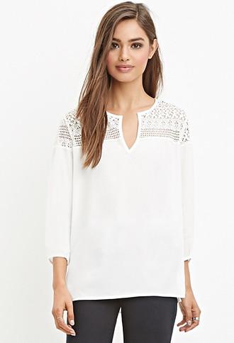 Forever21 Crochet-paneled Blouse