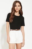 Forever21 Women's  Cream Belted High-waisted Shorts
