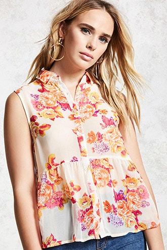 Forever21 Sheer Floral Shirt